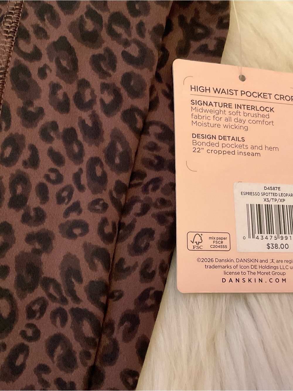 Danskin High Waist Pocket Crop Leggings Espresso Spotted Leopard Print NWT XS - Picture 4 of 10